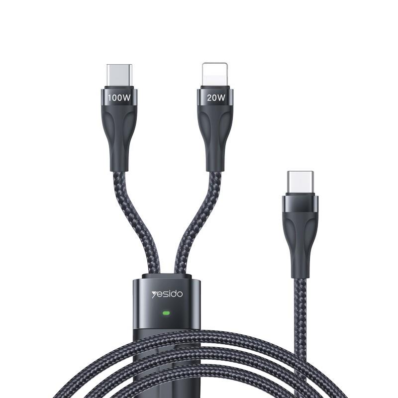 YESIDO kaapeli CA87 100W Type-C/2in1 1,4M 3,5A musta