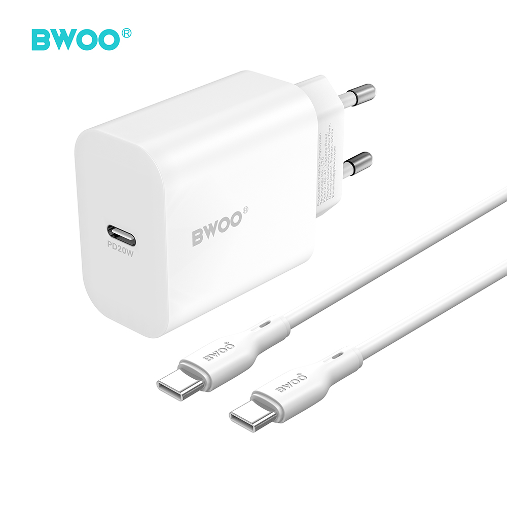 BWOO seinälaturi CDA233 PD 20W 1x USB-C USB-C - USB-C kaapelilla valkoinen