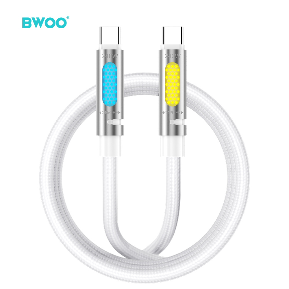 BWOO 240W Super Fast Charging Data Kaapeli RGB-valolla Valkoinen X325C-C