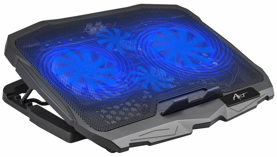 ART P4 kannettavan tietokoneen jäähdytysteline 2x USB-A LED musta