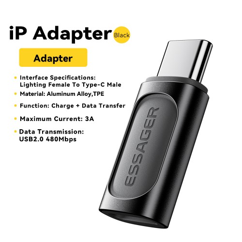 Adapter Essager "Phantom" Black (In: Female Lightning / Out: Male Type-C )