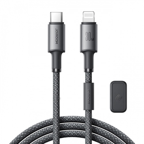 Joyroom S-A50 Unlimited Series 30W USB-C - Lightning -kaapeli magneettisella kaapelinorganisaattorilla 1,2 m - harmaa
