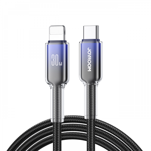 Joyroom S-A42 Crystal-Clear Series 30W USB-C - Lightning -kaapeli 1,2 m - musta
