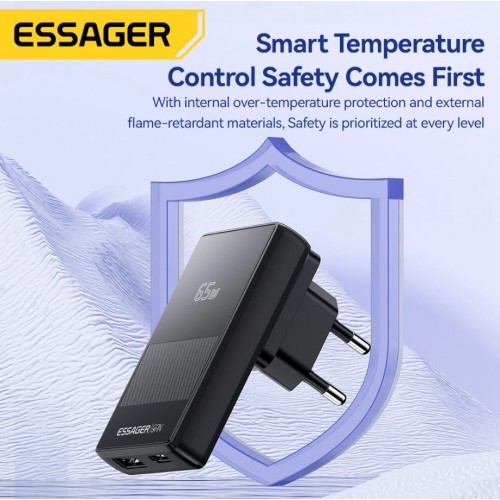 Charger Essager "Ultra Thin" Black 65W (PD / QC3.0)