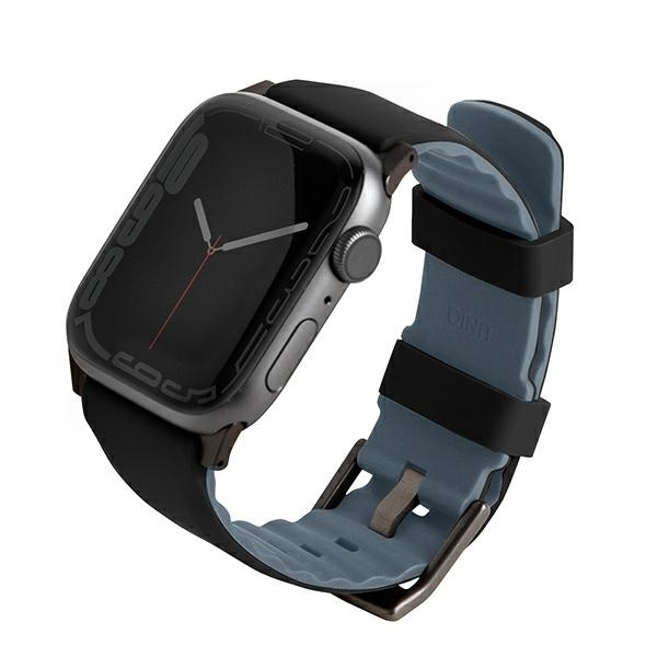 Uniq Linus ranneke Apple Watch 1/2/3/4/5/6/7/8/9/SE/SE2/Ultra/Ultra 2 42/44/45/49mm Airosoft silikoni musta