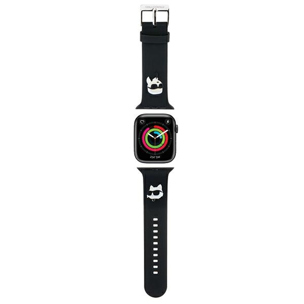Karl Lagerfeld 3D Rubber Karl ja Choupette Heads hihna musta Apple Watch 42/44/45/49mm:lle