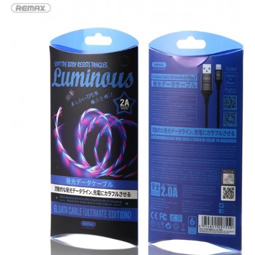 USB-kaapeli Remax RC-130i läpinäkyvä Lightning / LED-valo / 100cm