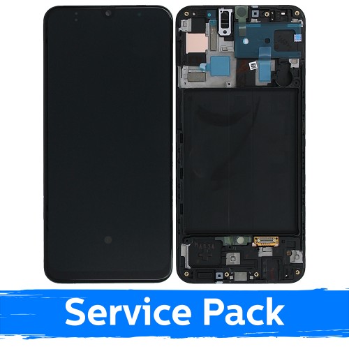 LCD-näyttö yhteensopiva Samsung A505 A50 kanssa musta kehyksellä (Service Pack)