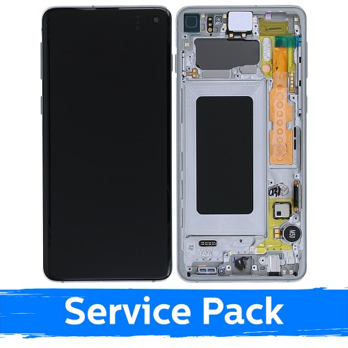 LCD Display Compatible With Samsung G973 S10 With Frame / Prism White / (Service Pack)