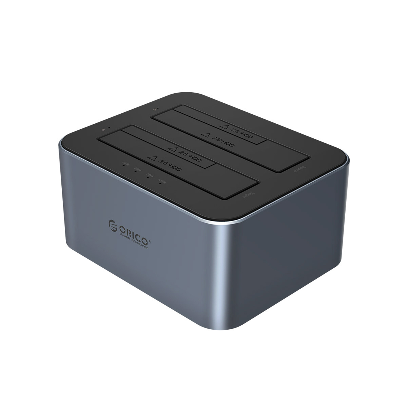 Orico 6626C3-C-V1 2-aseman telakointiasema offline-kloonaustoiminnolla 2,5"/3,5" SATA HDD/SSD - harmaa