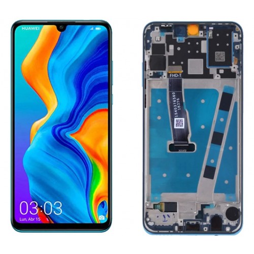 LCD Display Compatible With Huawei P30 Lite with frame / Pearl White / HQ