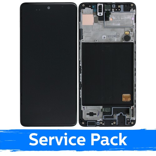 LCD-näyttö yhteensopiva Samsung A515 A51 musta kehyksellä (Service Pack)