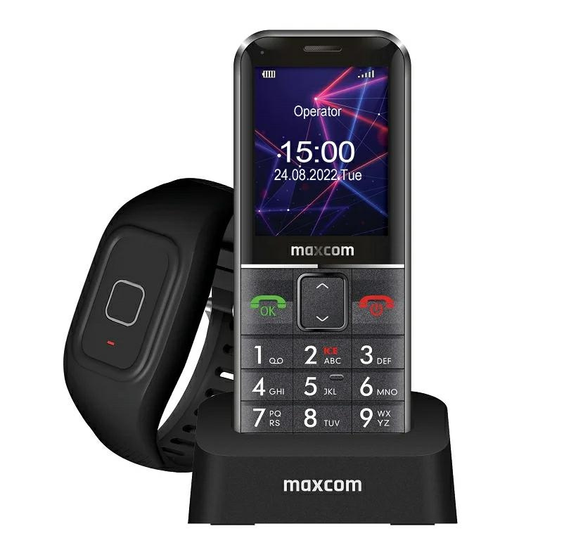 Maxcom Comfort MM735 latausasemalla + SOS-ranneke musta