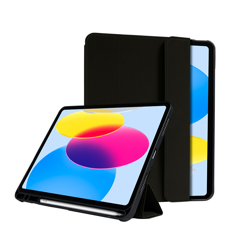 Crong FlexFolio folio-suojakuori iPad 11" (2025) / iPad 10.9" (2022) -laitteelle, Apple Pencil -pidikkeellä, musta