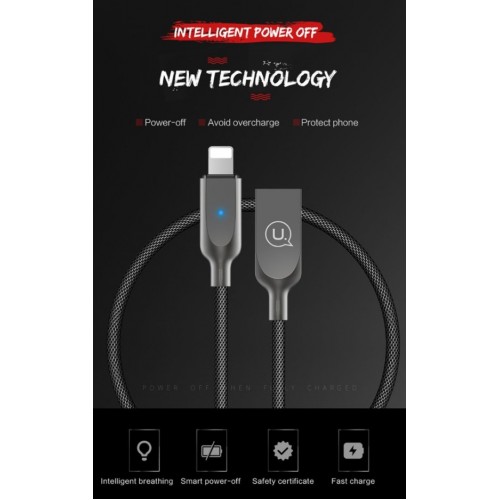 USB-kaapeli USAMS SJ154 musta Lightning 120cm (LED-merkkivalo)