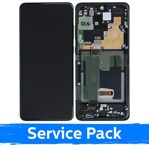 LCD Näyttö yhteensopiva Samsung G988 S20 Ultra kanssa kehyksellä / Cosmic Black / (Service Pack)
