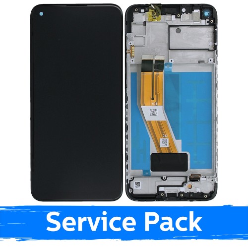 LCD-näyttö yhteensopiva Samsung A115 A11 musta kehyksellä (Service Pack)