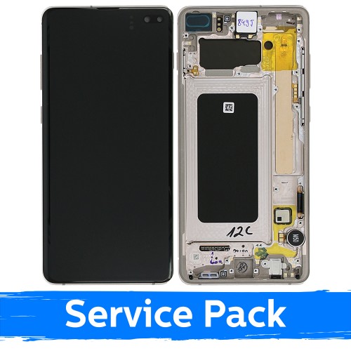 LCD Display Compatible With Samsung G975 S10 Plus With Frame / Ceramic White / (Service Pack)