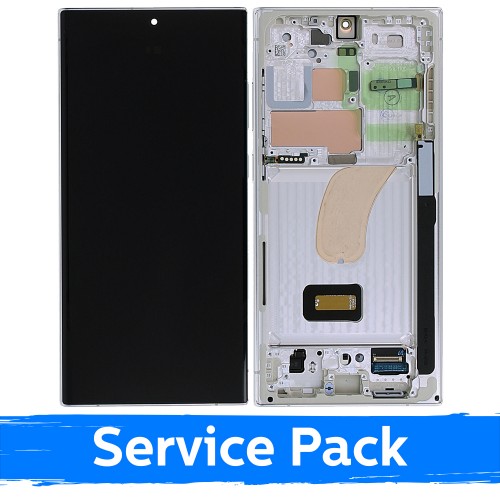 LCD-näyttö yhteensopiva Samsung S918 S23 Ultra kehyksellä / kerma / (Service Pack)