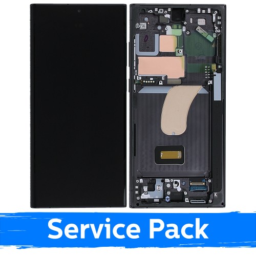 LCD Näyttö yhteensopiva Samsung S918 S23 Ultra kehyksellä / Phantom Black (Punainen) (Grafiitti) / (Service Pack)