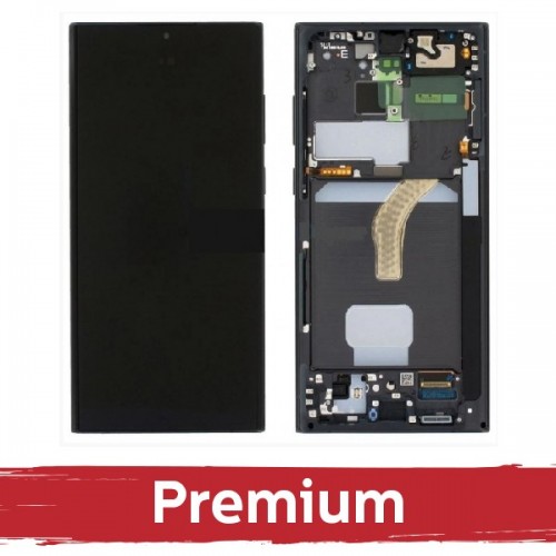 LCD-näyttö Samsung S908 S22 Ultra kehyksellä / Phantom Black / OEM