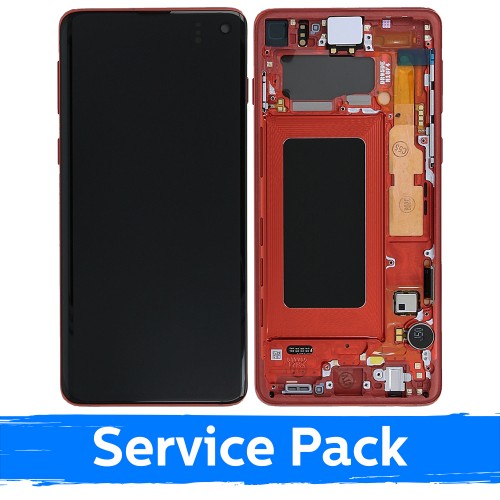 LCD Display Compatible With Samsung G973 S10 With Frame / Cardinal Red / (Service Pack)