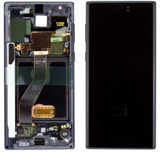 LCD-näyttö Samsung N970F Note 10 kosketusnäytöllä ja kehyksellä musta alkuperäinen (käytetty Grade C)