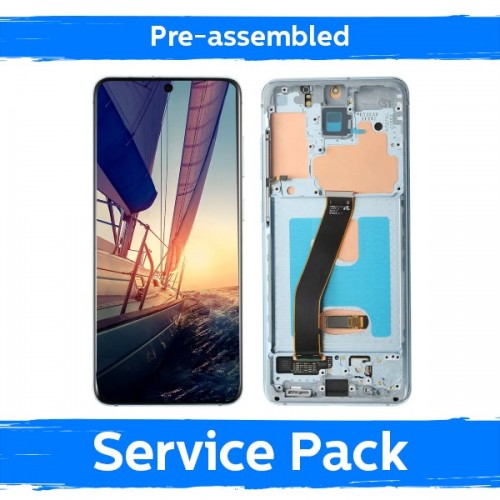 LCD-näyttö, yhteensopiva Samsung G980 (G981) S20 kanssa, kehyksellä / Cloud Blue / (esikoottu Service Pack)