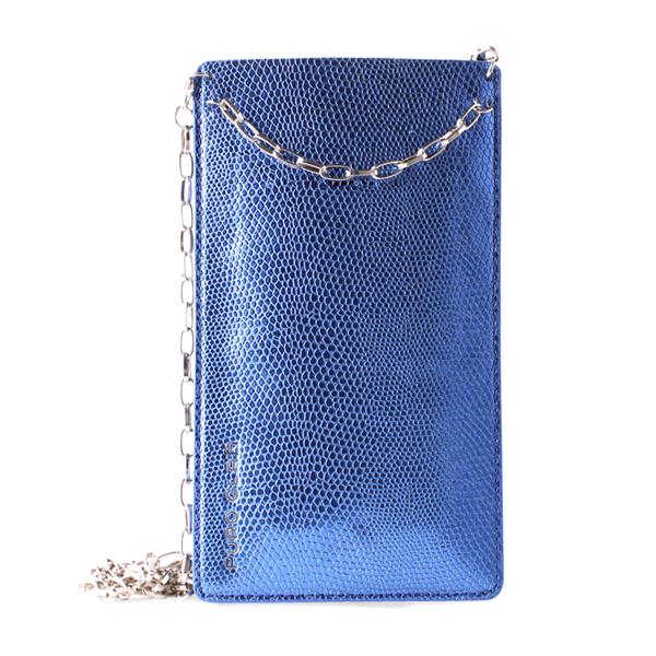 Puro Glam Chain yleismallinen vegaaninahkainen puhelinkotelo 2 korttipaikalla ja kullanvärisellä olkaketjulla, XL, sininen