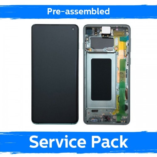 LCD-näyttö yhteensopiva Samsung G973 S10 rungolla / Prism Green / (esikoottu Service Pack)