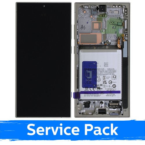 LCD Näyttö yhteensopiva Samsung S928 S24 Ultra kehyksellä / Titanium Gray / (Service Pack) +AKKU MUKANA