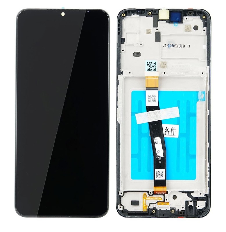 LCD näyttö Samsung A226 A22 5G kosketusnäytöllä ja kehyksellä musta alkuperäinen (huoltopakkaus)