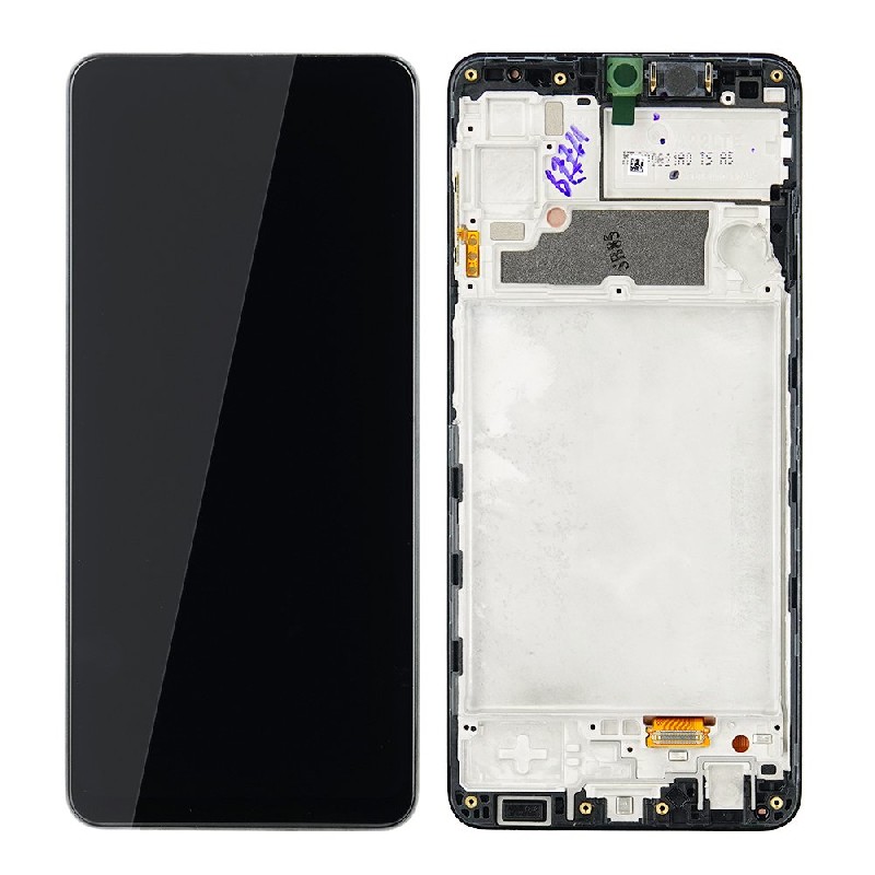 LCD näyttö Samsung A225 A22 4G kosketusnäytöllä ja kehyksellä musta alkuperäinen (huoltopakkaus)
