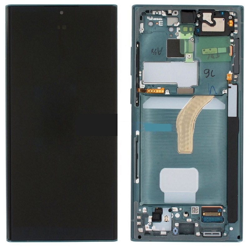 LCD-näyttö Samsung S908 S22 Ultra kosketusnäytöllä ja kehyksellä vihreä alkuperäinen (huoltopaketti)