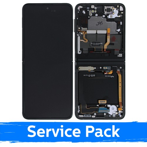 LCD Näyttö Samsung F711 Z Flip3 (sisäinen) kehyksellä / Phantom Musta / (Service Pack)