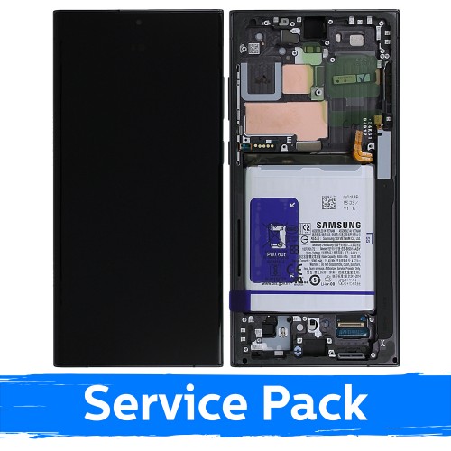 LCD Näyttö Samsung S918 S23 Ultra kehyksellä / Phantom Musta (Punainen)(Grafiitti) / (Service Pack) +AKKU MUKANA