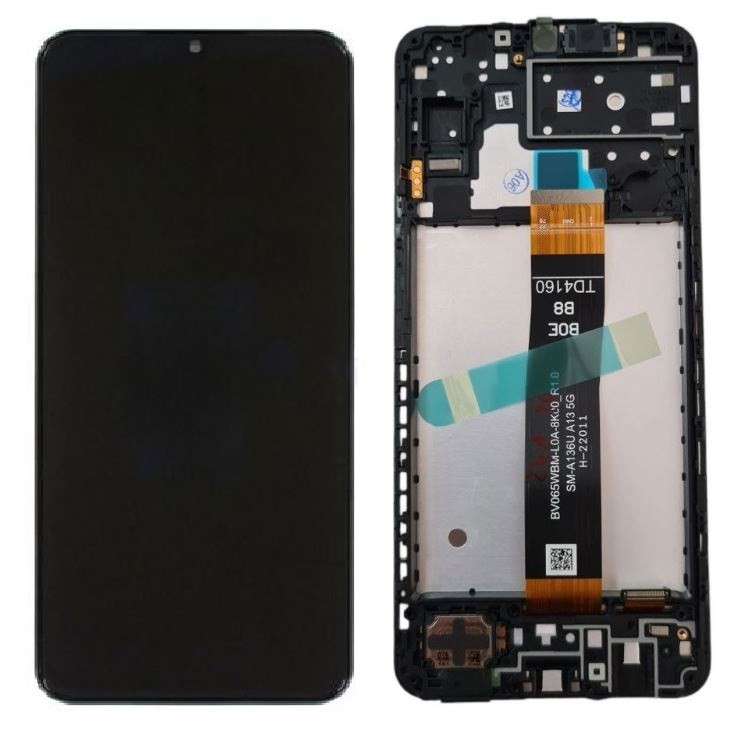 LCD näyttö Samsung A136 A13 5G kosketusnäytöllä ja kehyksellä musta alkuperäinen (huoltopakkaus)
