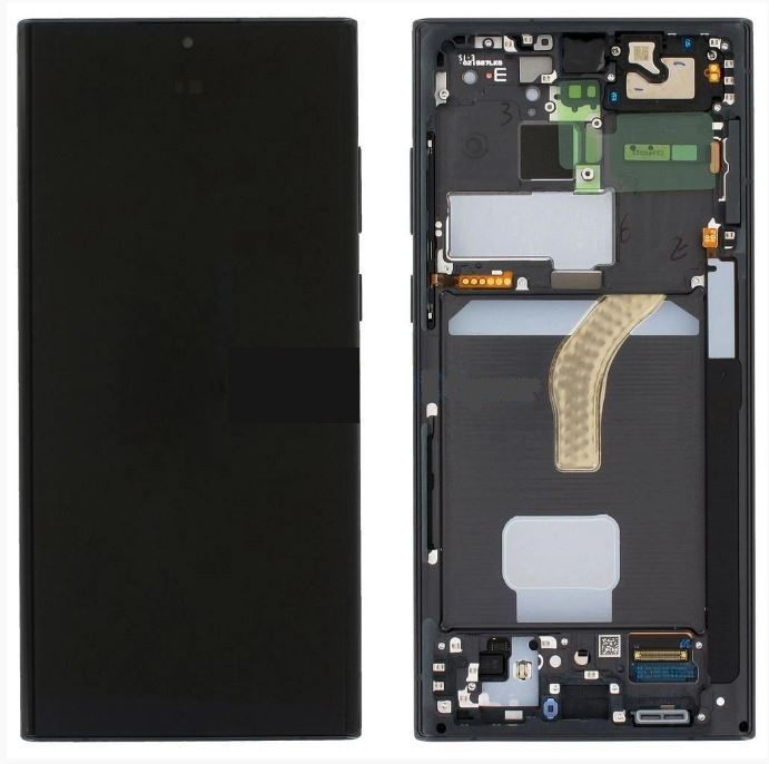 LCD-näyttö Samsung S908 S22 Ultra kosketusnäytöllä ja kehyksellä Graphite/Sky Blue/Red alkuperäinen (huoltopaketti)