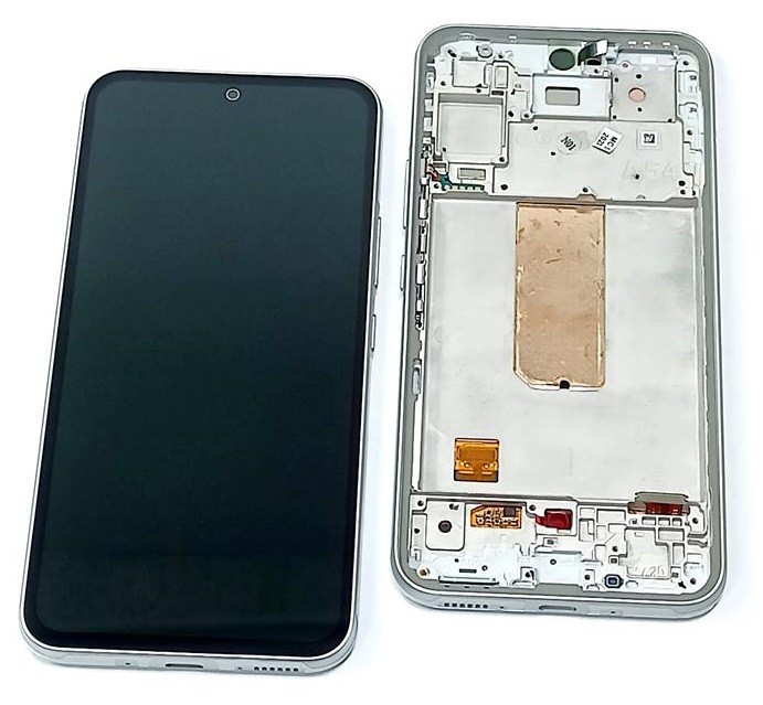 LCD-näyttö Samsung A546 A54 5G 2023 kosketusnäytöllä ja kehyksellä valkoinen alkuperäinen (service pack)