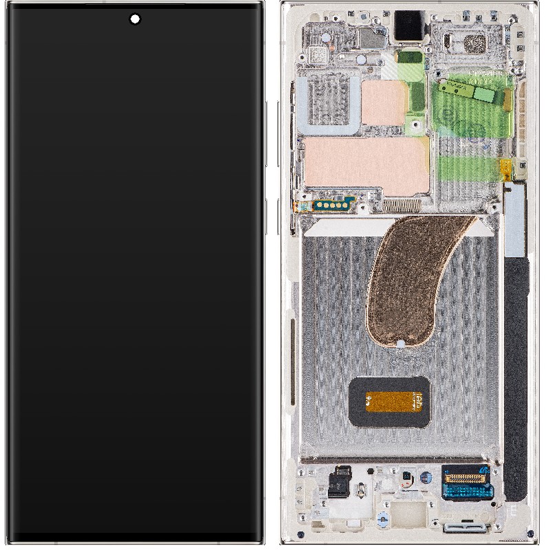 LCD-näyttö Samsung S918 S23 Ultra 5G kosketusnäytöllä ja kehyksellä Cream alkuperäinen (service pack)
