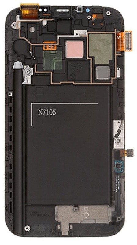 LCD-näyttö Samsung N7100 Note 2 kosketusnäytöllä ja kehyksellä harmaa alkuperäinen (huoltopaketti)
