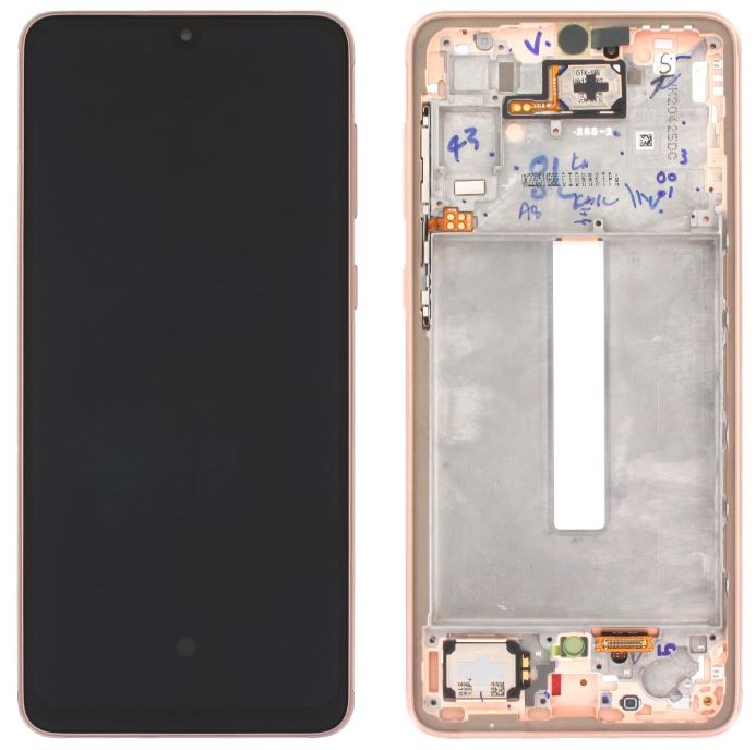 LCD näyttö Samsung A336 A33 5G 2022 kosketusnäytöllä ja kehyksellä persikka alkuperäinen (huoltopakkaus)