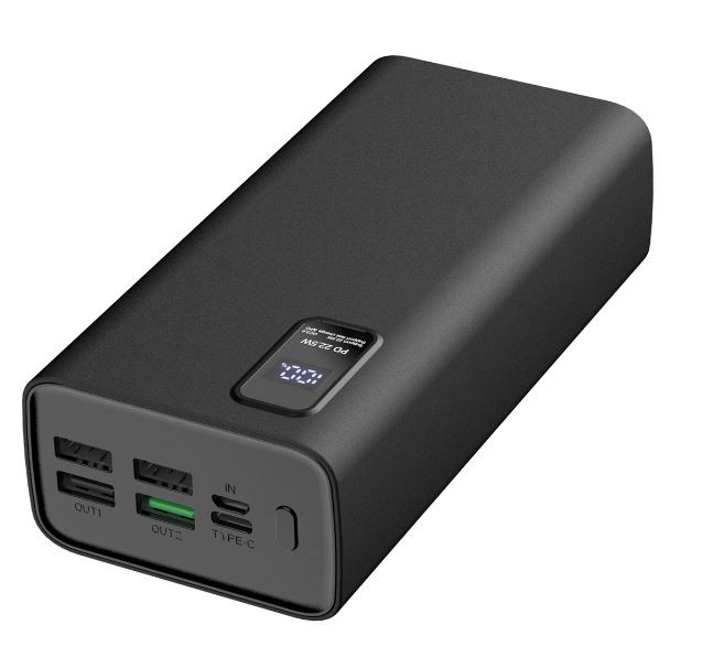 Varavirtalähde Platinet 30000mAh (4xUSB; 1xType-C; QC3.0 22,5W), musta