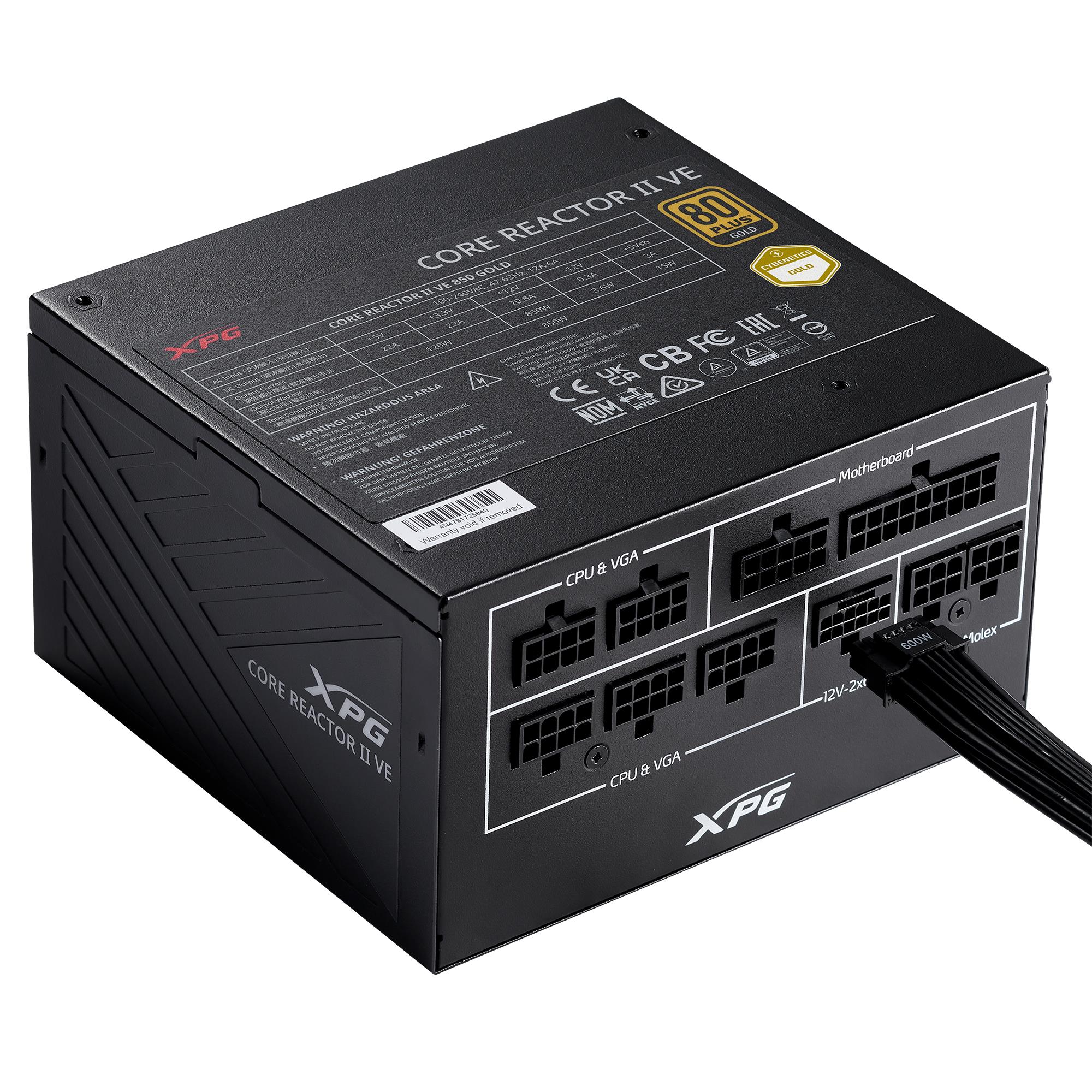ADATA CORE REACTOR II VE 750 Watts Efficiency 80 PLUS GOLD PFC Active MTBF 100000 hours COREREACTORIIVE750G-BKCEU (Power Supply)
