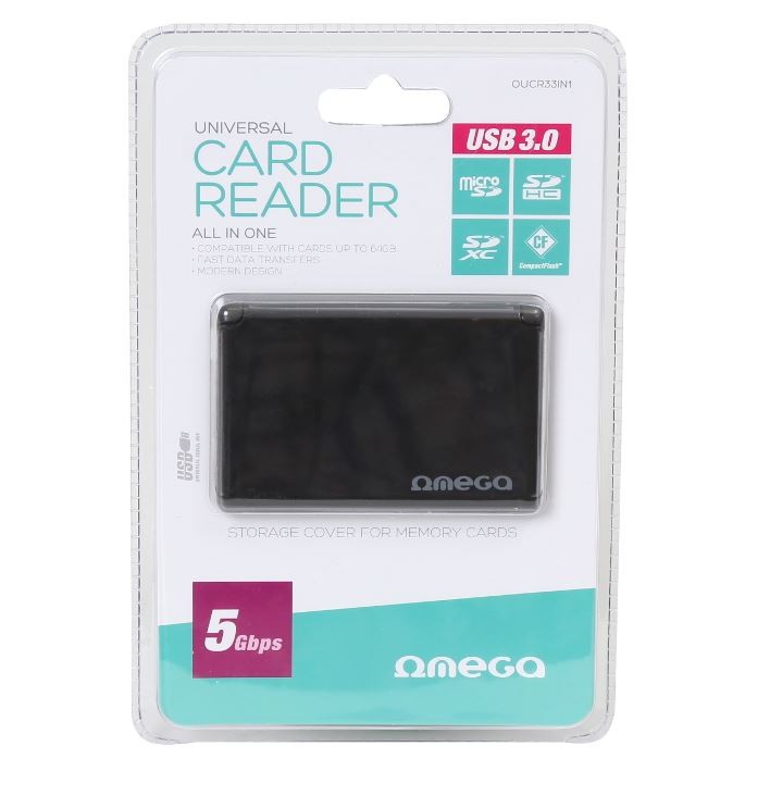 Kortinlukija Omega (OUCR33IN1) (microSDHC,SDHC,SDXC USB 3.0) musta