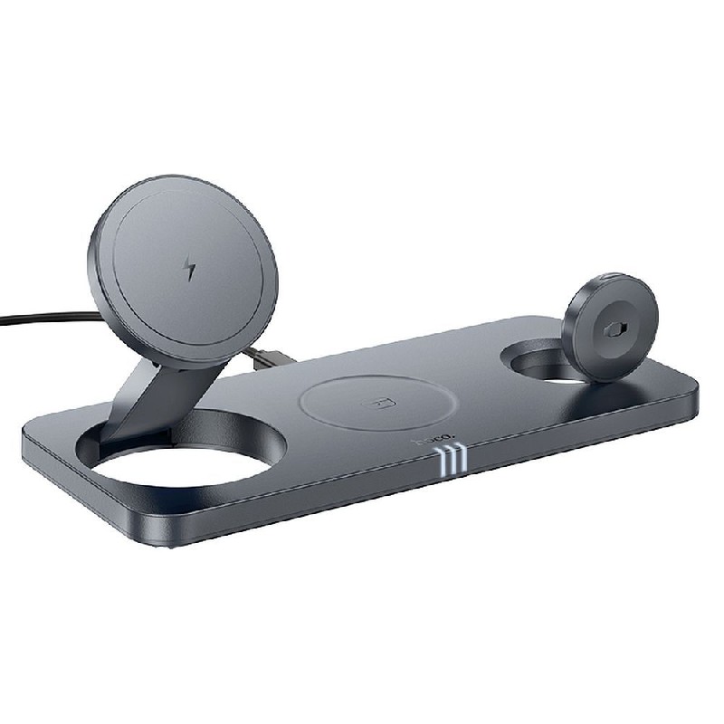 Langaton latausasema Hoco 3in1 (CQ22) (MagSafe) (Puhelin; AirPods; Kello) 15W harmaa