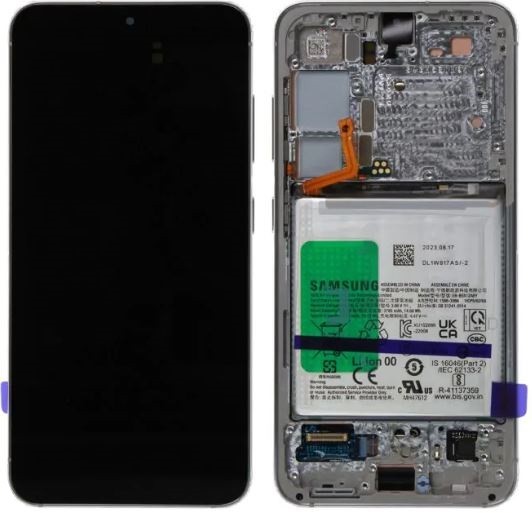 LCD-näyttö Samsung S911 S23 5G kosketusnäytöllä, kehyksellä ja akulla Cream alkuperäinen (käytetty Grade B)