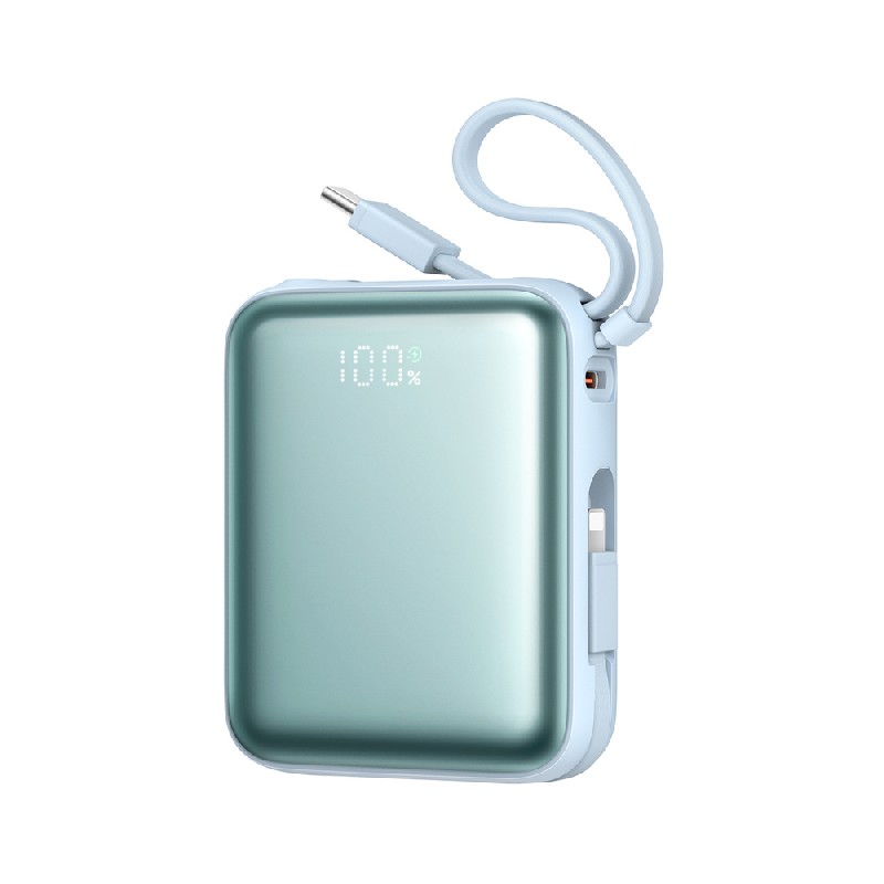 Varavirtalähde POWER BANK Joyroom (JR-PBF27) 10000mAh (1xType-C; 22.5W) + type-C ja lightning kaapeli, sininen