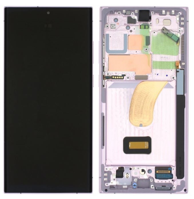 LCD-näyttö Samsung S918 S23 Ultra 5G kosketusnäytöllä ja kehyksellä Lavender alkuperäinen (assembled service pack)