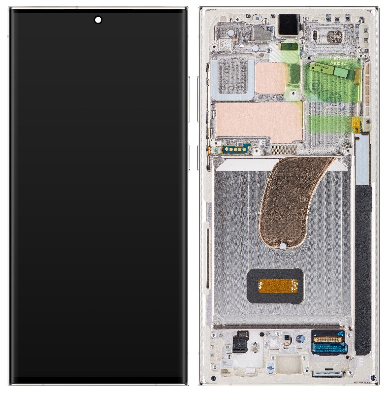 LCD screen Samsung S918 S23 Ultra 5G with touch screen and frame Cream original (assembled service pack)